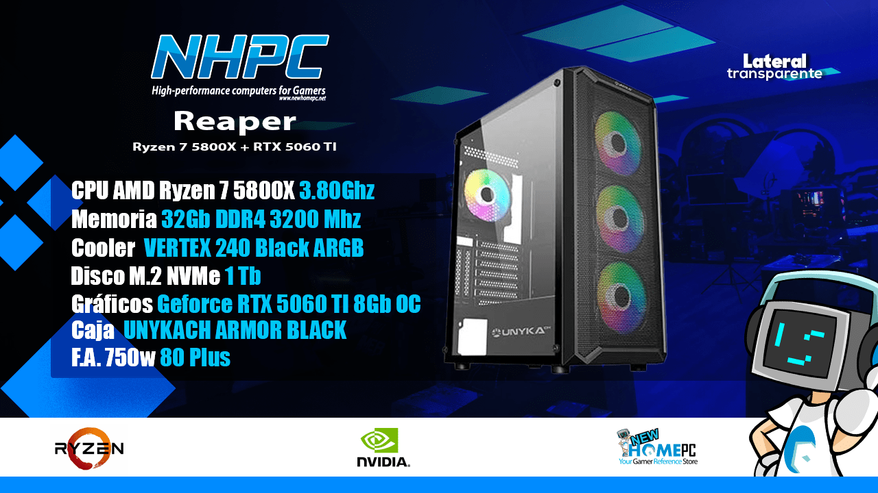 PC NHPC REAPER - Ryzen 7 5800X - RTX 5060 TI - 32Gb - 1TB